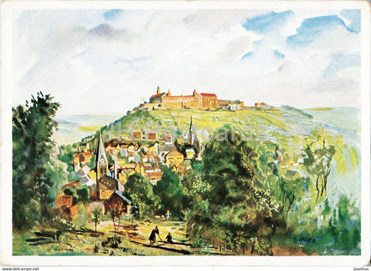 painting by E Huber - Die Plassenburg ob Kulmbach - Reichsschule des NS Bundes - 1 - Austrian art - Germany - unused - JH Postcards
