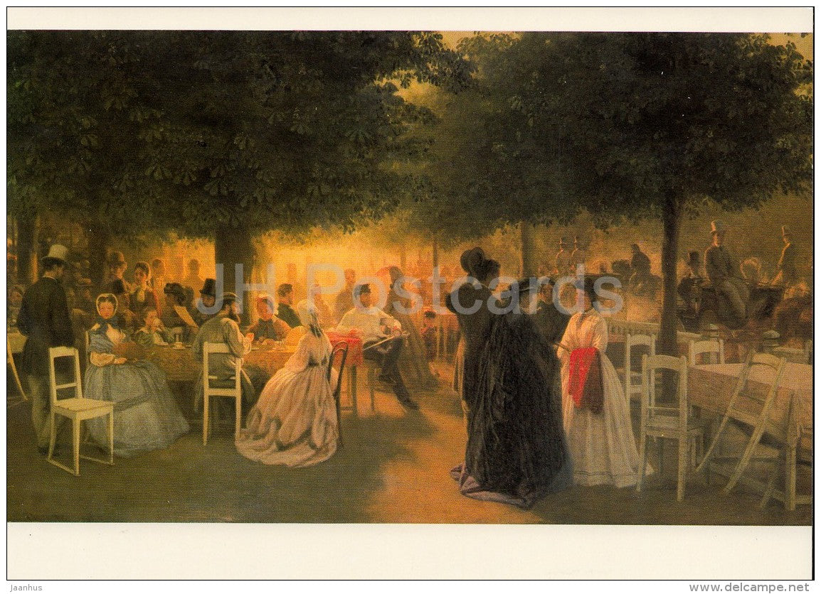 painting by Viktor Barvitius - Thursday in Stromovka Park , 1865 - Czech art - large format card - Czech - unused - JH Postcards