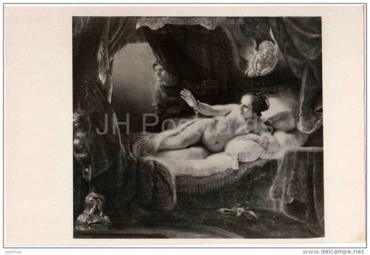painting by Rembrandt - 1 - Danae - naked woman - nude - bed - dutch art - unused - JH Postcards