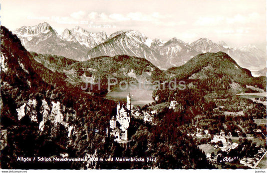 Allgau - Schloss Neuschwanstein 1008 m - Marienbrucke - castle - old postcard - Germany - unused - JH Postcards