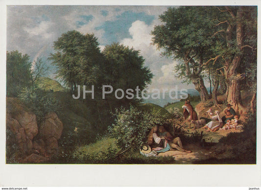 painting by Ludwig Richter - Junilandschaft mit Regenbogen - 897 - German art - Germany DDR - unused - JH Postcards