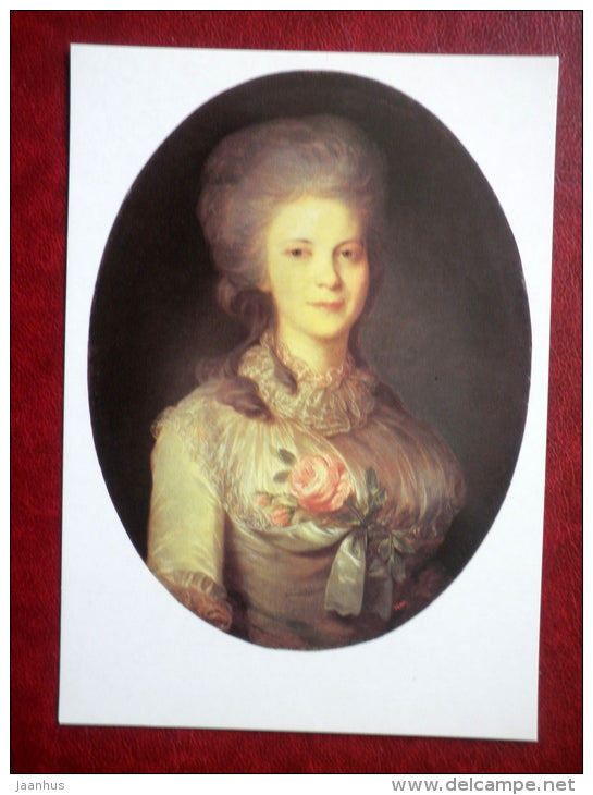 painting by Fyodor Rokotov , Portrait of Varvara Nikolaevna Surovtseva , 1780s - russian art - unused - JH Postcards