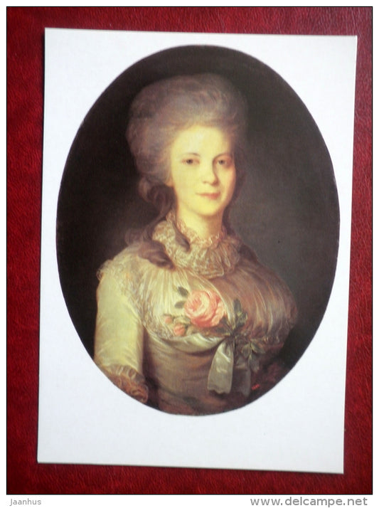 painting by Fyodor Rokotov , Portrait of Varvara Nikolaevna Surovtseva , 1780s - russian art - unused - JH Postcards