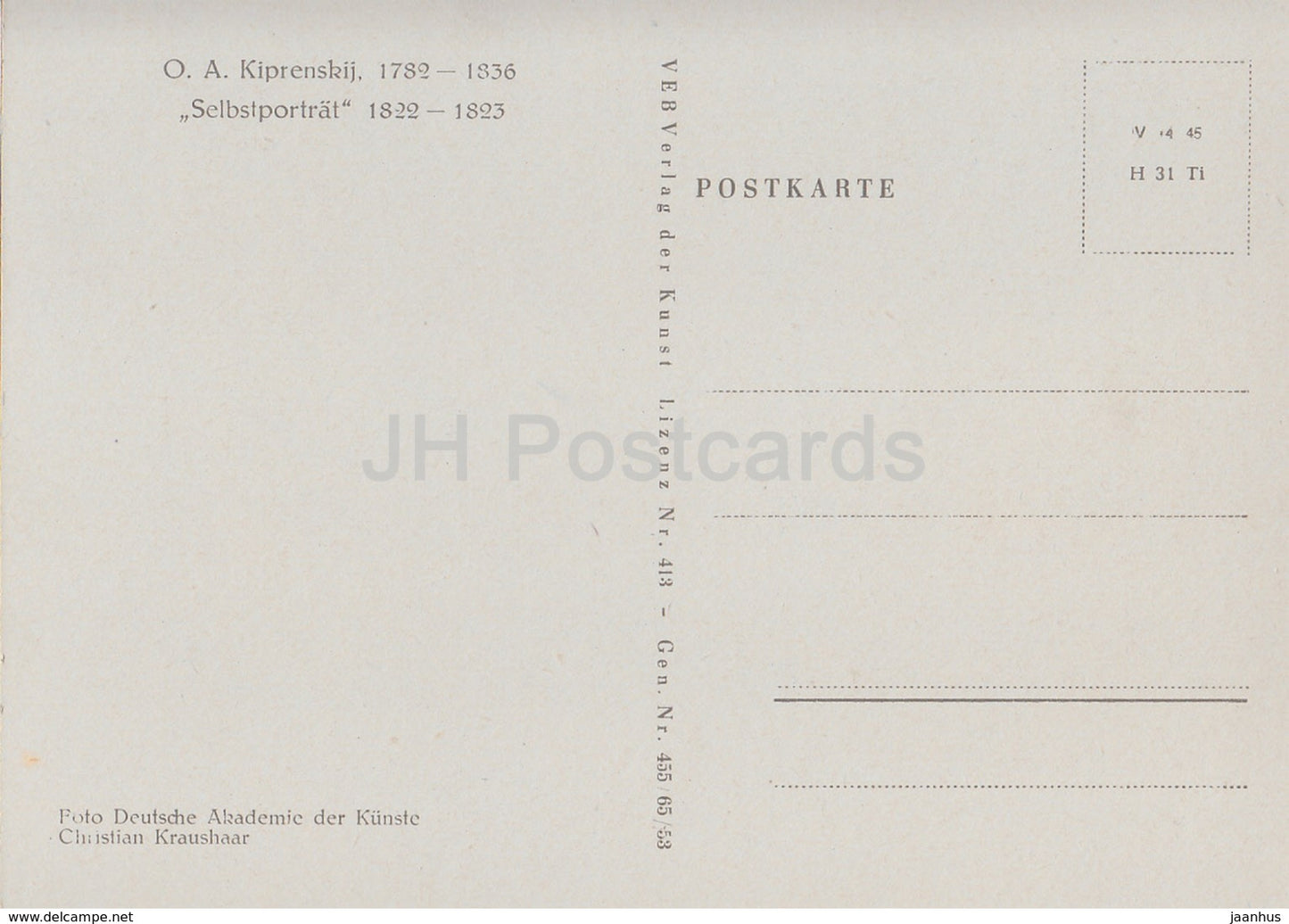 peinture d'Orest Kiprensky - Autoportrait - Art russe - 1953 - Allemagne DDR - inutilisé