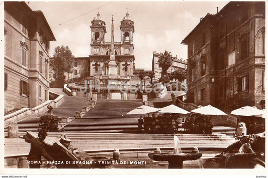 Roma - Rome - Piazza di Spagna - Trinita dei Monti - old postcard - Italy - unused - JH Postcards