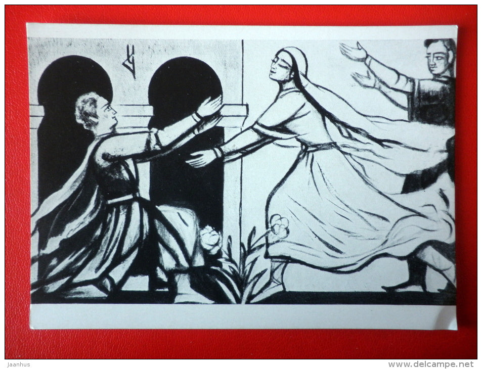 illustration by A. Kodzhoyan . Illustration to Fairy Taile by S. Zoryan - man and woman - armenian art - unused - JH Postcards