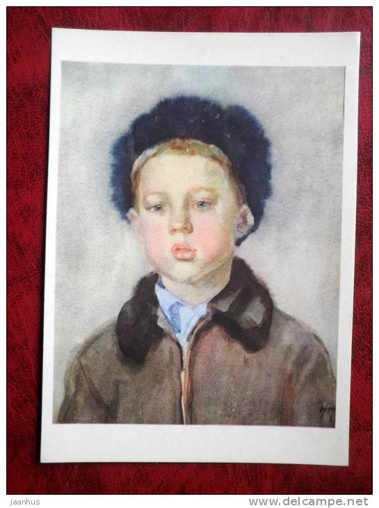 Painting by N.N. Zhukov - Alyesha - boy - art - card printed in 1960 - Russia - USSR - unused - JH Postcards