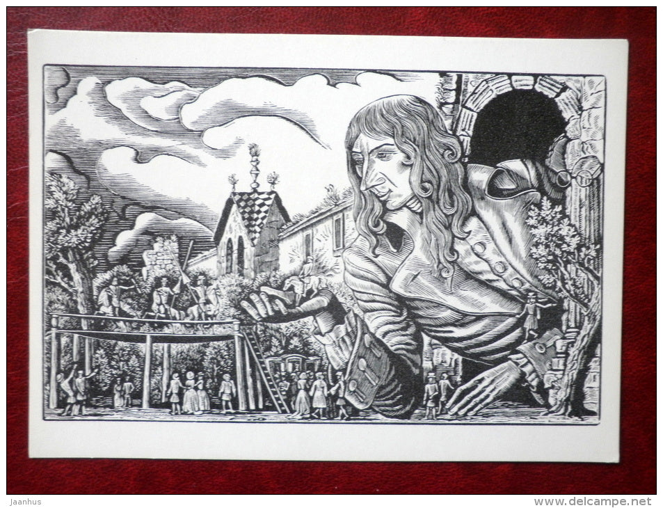 helping - Gulliver's Travels by Jonathan Swift - book - engravings by S. Harlamov - Russia USSR - 1976 - unused - JH Postcards