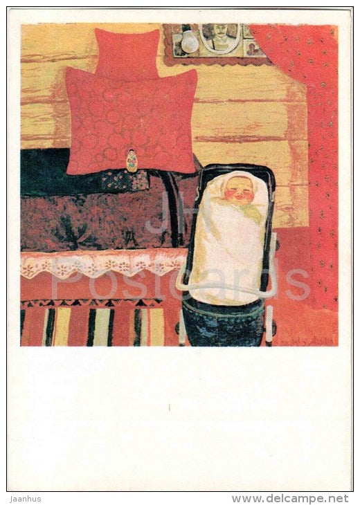 painting by I. Zaripov - The Cradle , 1972 - russian art - unused - JH Postcards