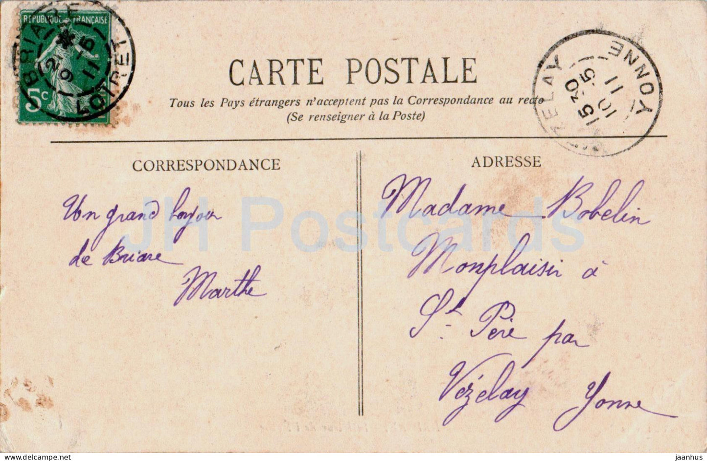 Briare - Interieur de l'Eglise - église - carte postale ancienne - 1911 - France - utilisé 