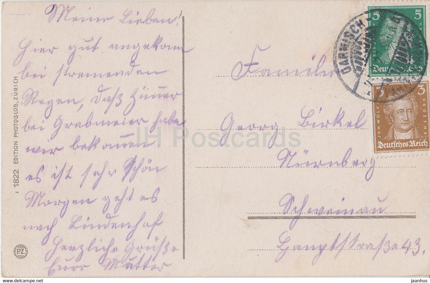 Partenkirchen mit Zugspitze - 1822 - carte postale ancienne - Allemagne - utilisé