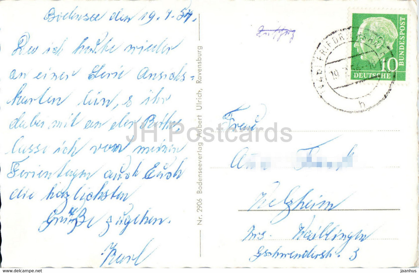 Konstanz - Bodensee - Hafeneinfahrt m Schweizer Alpen - ship Deutschland - old postcard - 1954 - Germany - used