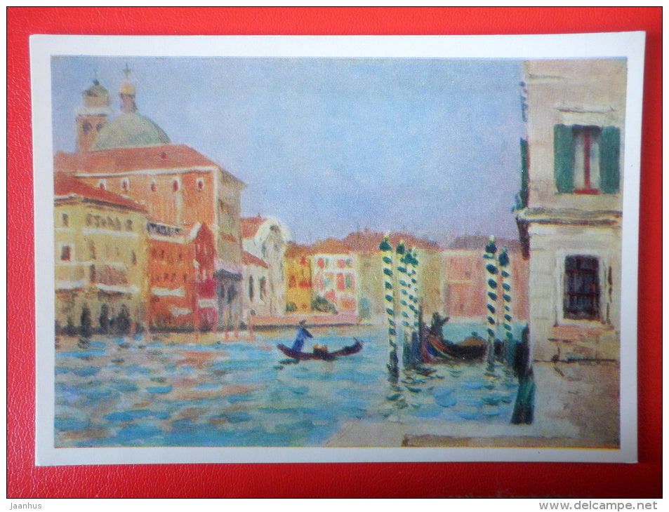 painting by Y. Podliaskiy . Venice . Grand Canal , 1963 - gondola - Italy - russian art - unused - JH Postcards