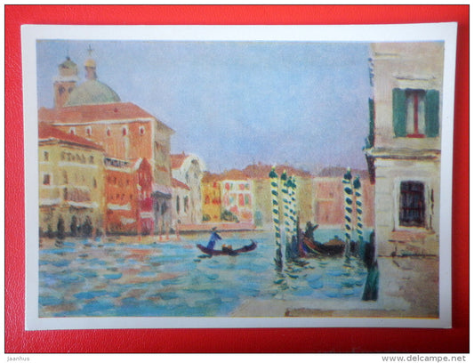 painting by Y. Podliaskiy . Venice . Grand Canal , 1963 - gondola - Italy - russian art - unused - JH Postcards