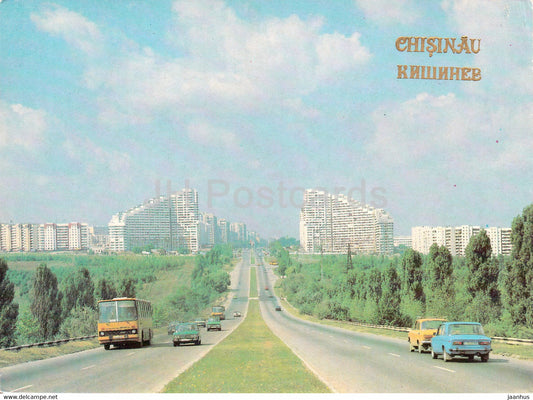 Chisinau - Kishinev - South Entering to the City - bus Ikarus - car Zhiguli - 1989 - Moldova USSR - unused - JH Postcards