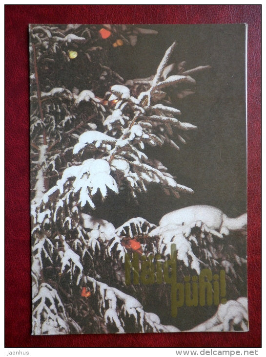New Year Greeting card - fir tree - snow - 1988 - Estonia USSR - used - JH Postcards