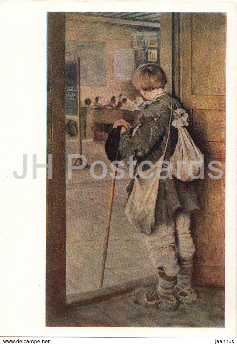 painting by N Bogdanov Belsky - At the school door - Russian art - 1964 - Russia USSR - unused - JH Postcards