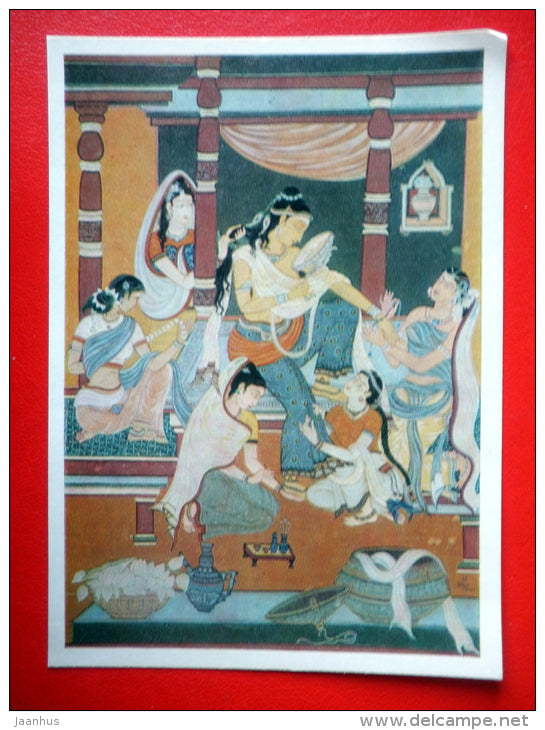 painting by Amulia Gopal . Preparing The Bride - women - indian art - unused - JH Postcards