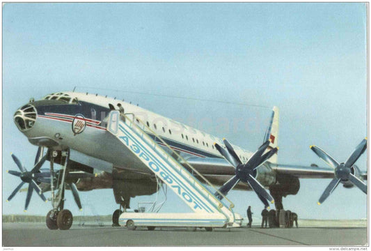The giant TU-114 passenger turboprop - airplane - Aeroflot - Soviet aviation - Russia USSR - unused - JH Postcards