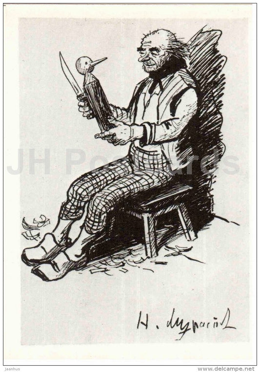 Papa Carlo - Golden Key - Pinocchio and Buratino - 1983 - Russia USSR - unused - JH Postcards