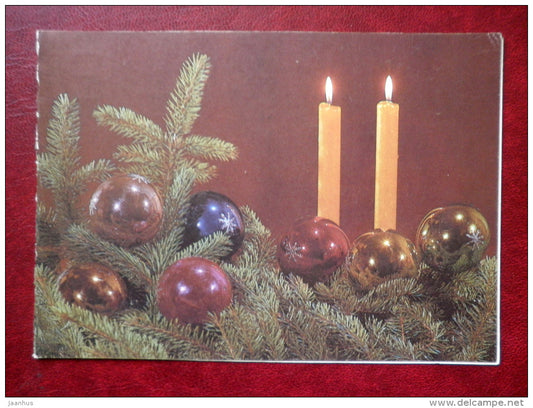 New Year Greeting card - candles - decorations - 1987 - Estonia USSR - used - JH Postcards