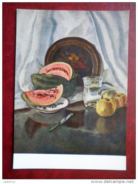 Painting by Lydia Mei-Starkopf - Still Life. Watermelons - apple - estonian art - unused - JH Postcards