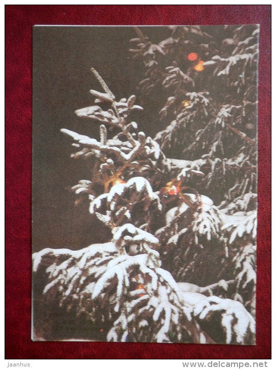 New Year Greeting card - fir tree - snow - 1988 - Estonia USSR - used - JH Postcards