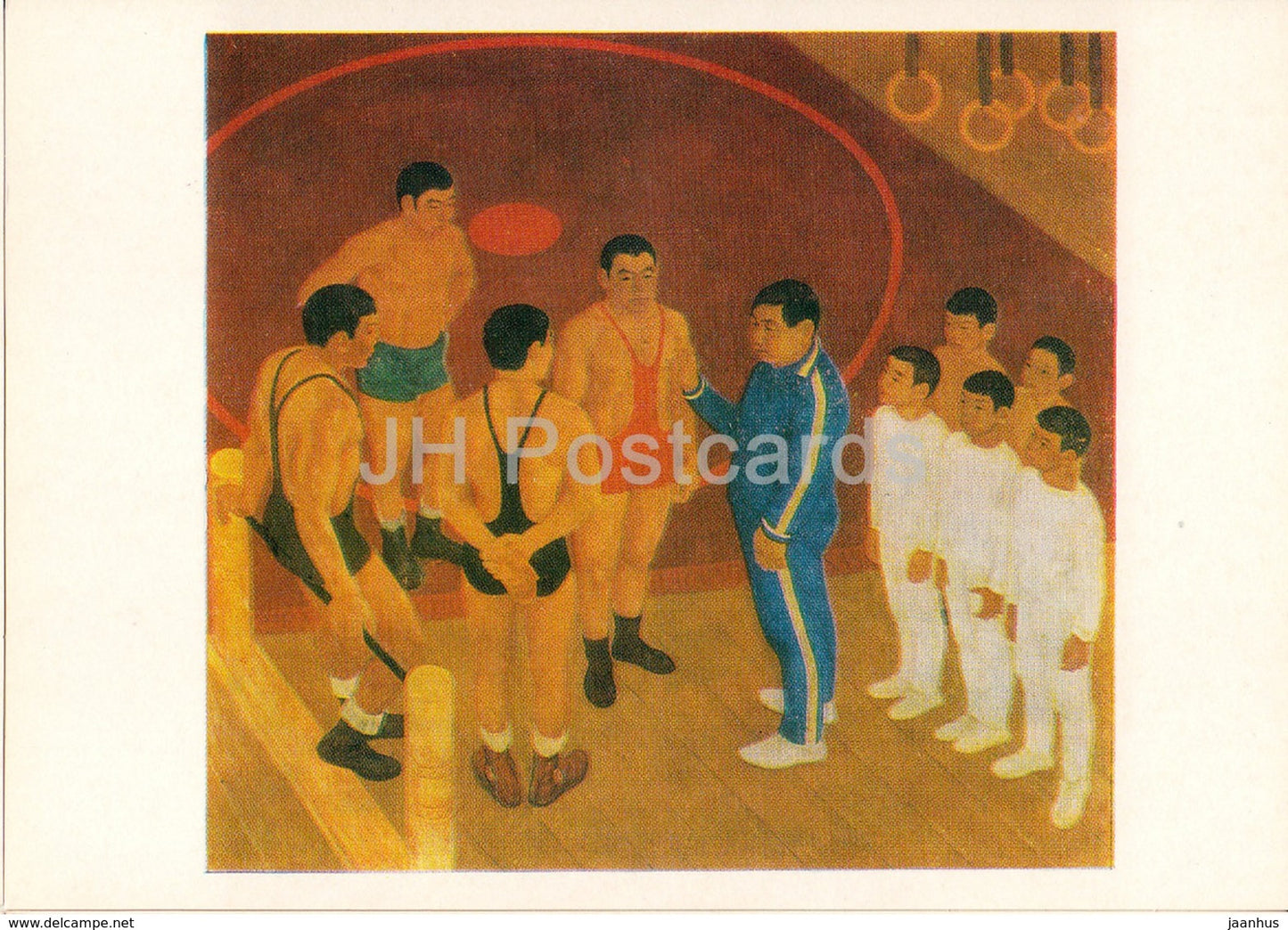 painting by A. Osipov - P. Korkin - Honoured Wrestling Trainer - Sport - Soviet art - 1978 - Russia USSR - unused