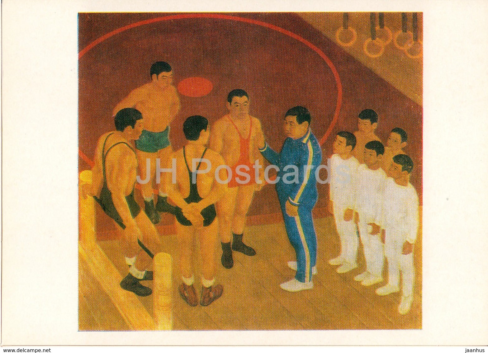 painting by A. Osipov - P. Korkin - Honoured Wrestling Trainer - Sport - Soviet art - 1978 - Russia USSR - unused