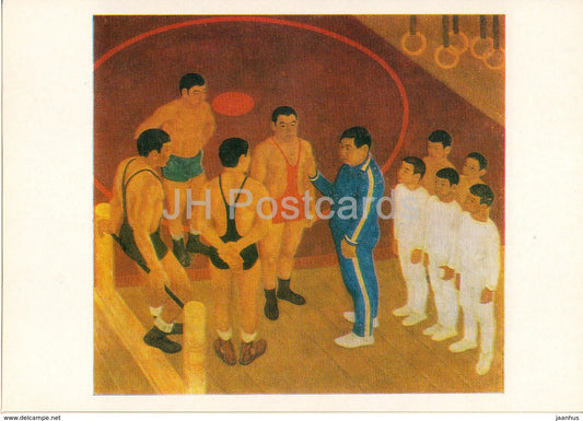 painting by A. Osipov - P. Korkin - Honoured Wrestling Trainer - Sport - Soviet art - 1978 - Russia USSR - unused