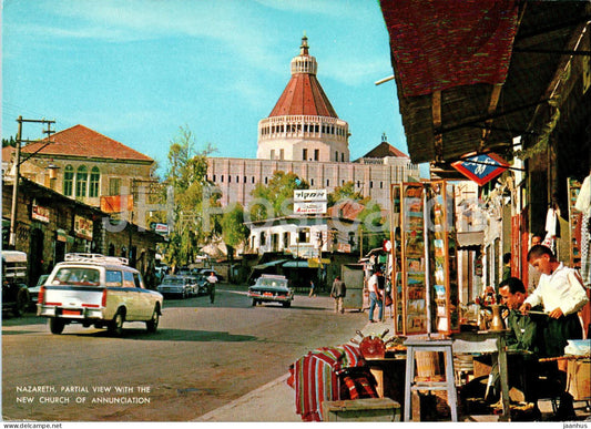 Nazareth - Partial view with the new Church of Annunciation - car - 7669 - Israel - unused - JH Postcards