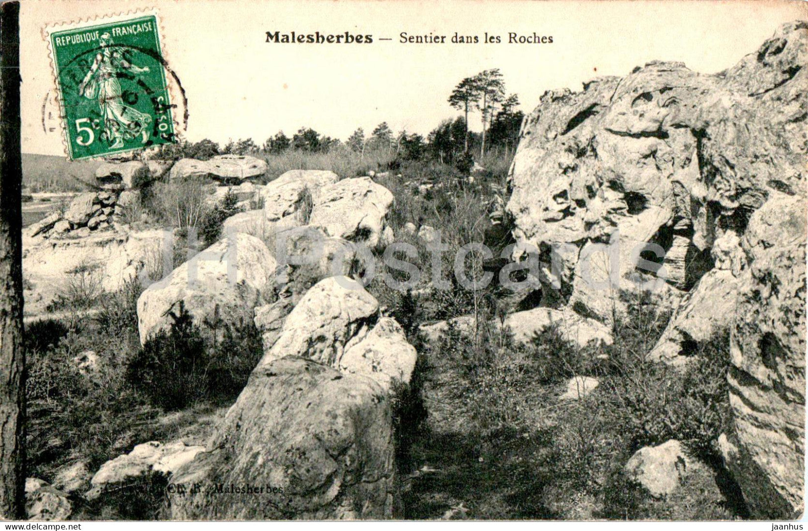 Malesherbes - Sentier dans les Roches - old postcard - 1909 - France - used - JH Postcards