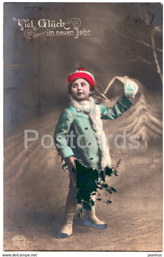 New Year Greeting Card - Viel Gluck im Neuen Jahr - boy - R K L 7147/2 - old postcard - 1918 - Germany - used - JH Postcards