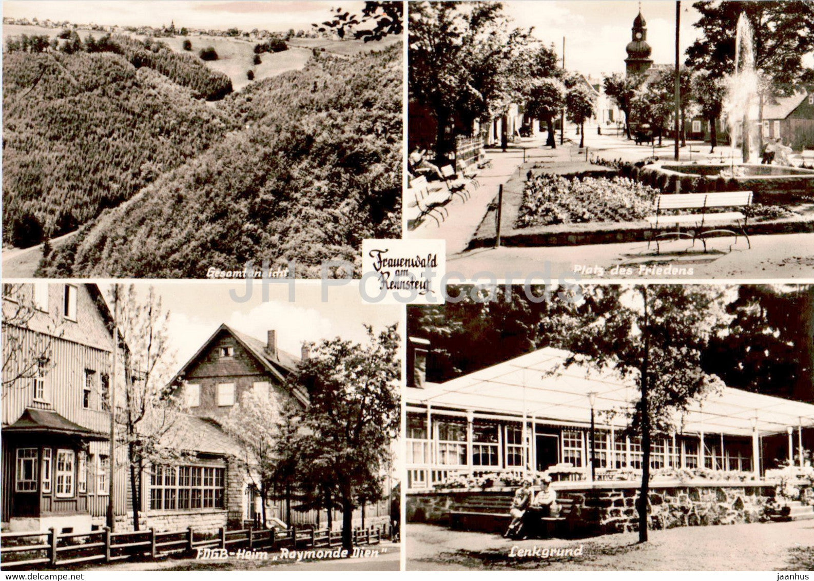 Frauenwald am Rennsteig - Platz des Friedens - FDGB Heim Raymonde Dien - Lenkgrund - old postcard - Germany DDR - unused - JH Postcards