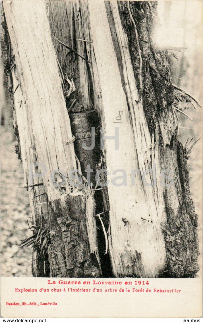 La Guerre en Lorraine en 1914 - Explosion - Foret de Rehainviller - military - old postcard - France - unused - JH Postcards