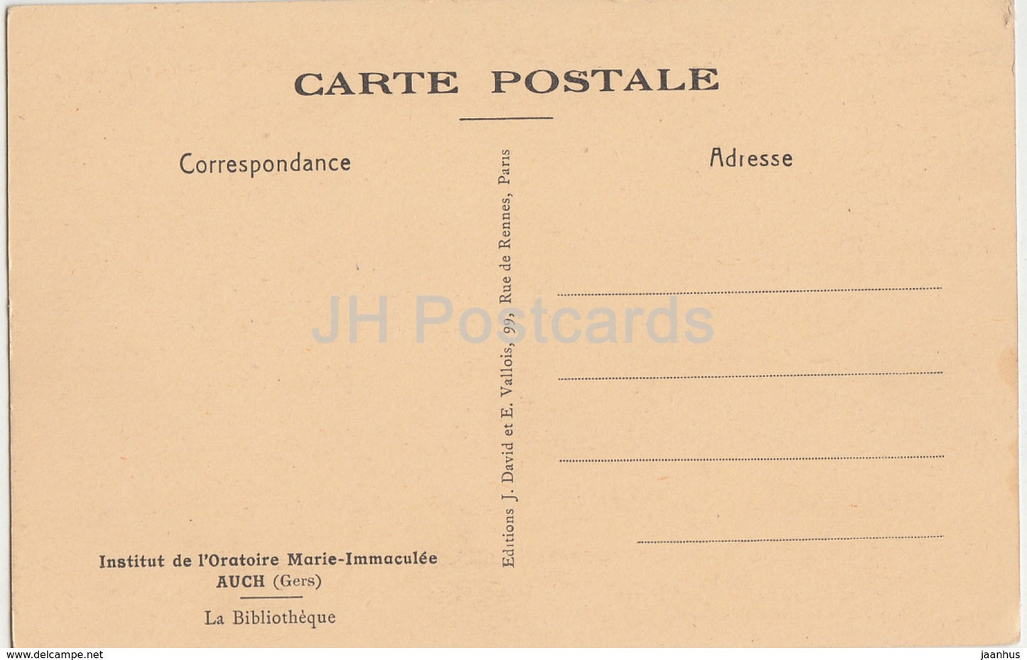 Auch - Institut de l'Oratoire Marie Immaculée - La Bibliothèque - bibliothèque - carte postale ancienne - France - inutilisée