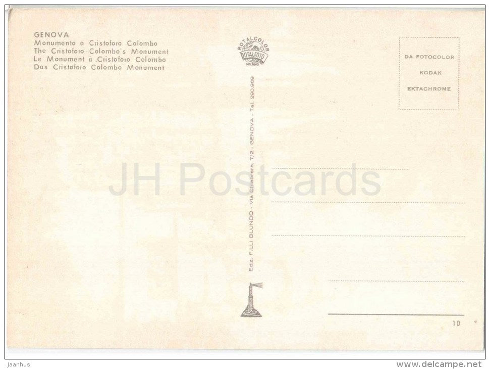 Monumento a Cristoforo Colombo - monument to Christopher Columbus - Genova - Genoa - 10 - Italia - Italy - unused - JH Postcards