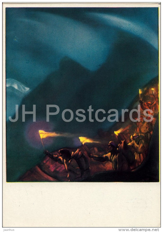 painting by S. Roerich - Working , 1939 - torch - Russian art - 1960 - Russia USSR - unused - JH Postcards