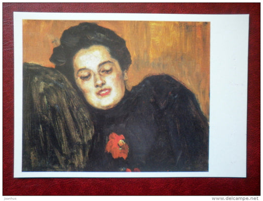 painting by V. Surikov , portrait of Alexandra Emelyanovoi , 1902 - russian art  - unused - JH Postcards