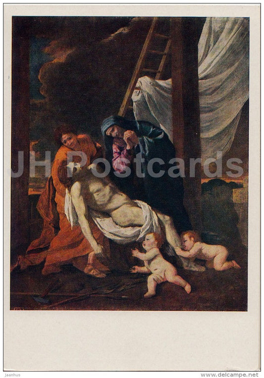 Painting by Nicolas Poussin - Deposition - Jesus - French art - old postcard - Russia USSR - unused - JH Postcards