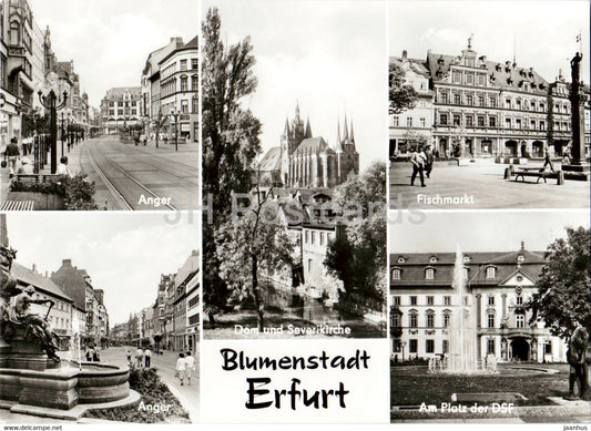 Gruss aus Erfurt - Am Fischmarkt - Leninstrasse - Kramerbrucke - Domplatz - car - Germany DDR - unused - JH Postcards
