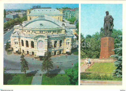 Kyiv - Kiev - Shevchenko Drama Theatre - monument to Ukrainian poet Shevchenko - 1979 - Ukraine USSR - unused - JH Postcards