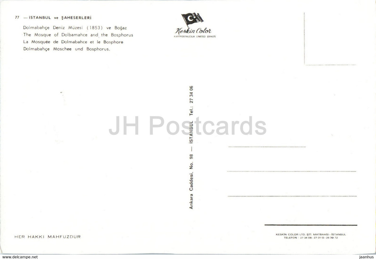 Istanbul - La mosquée de Dolmabahce et le Bosphore - 77 - Keskin - Turquie - inutilisé