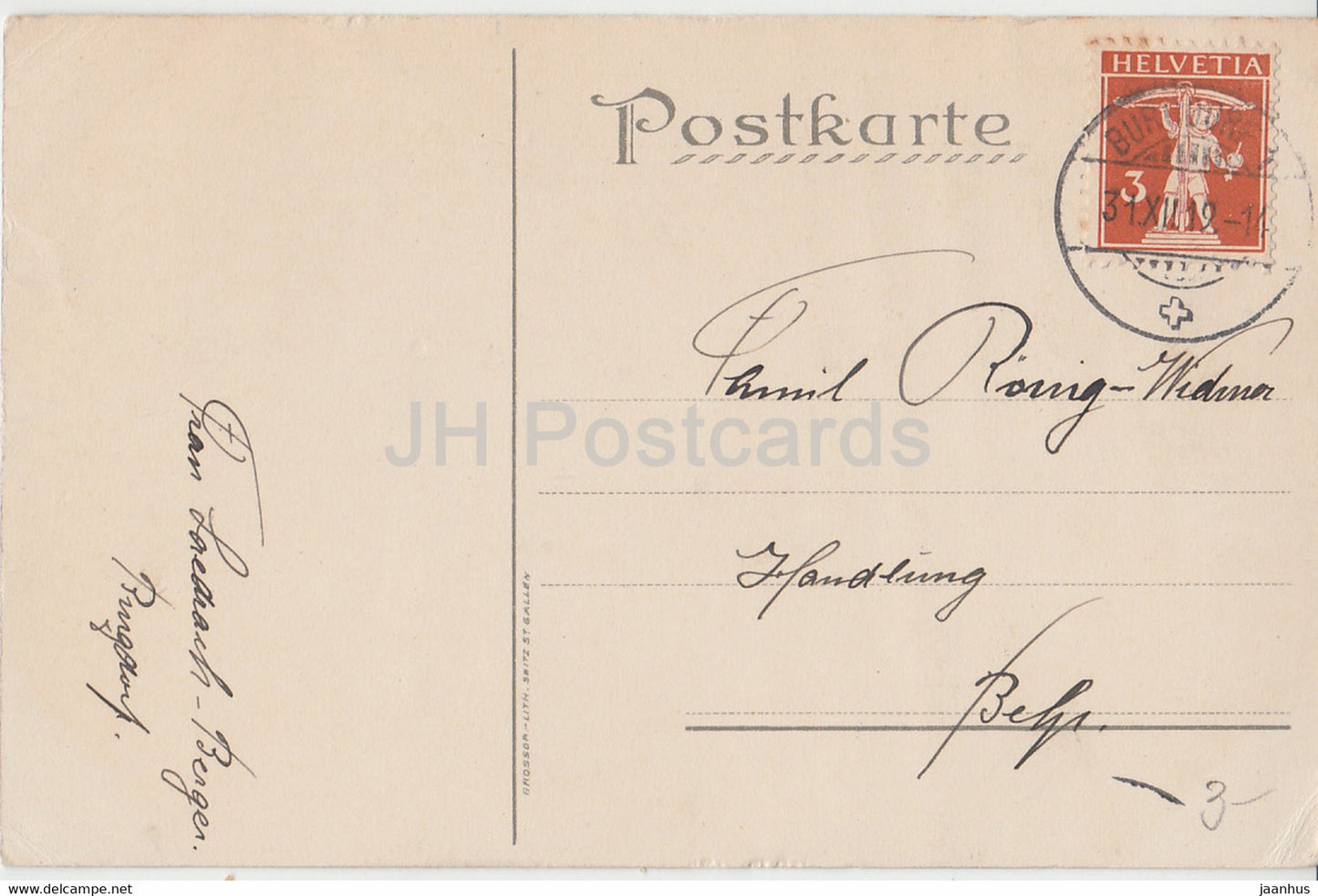 Carte de vœux du Nouvel An - Herzlichen Gluckwunsch zum Neuen Jahre - Grossop - carte postale ancienne - 1919 - Suisse - utilisé