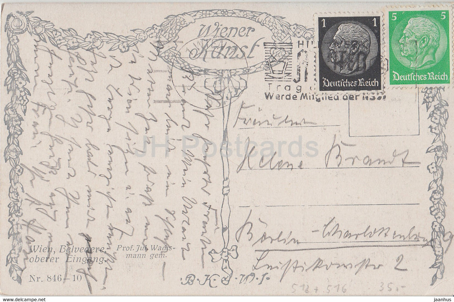 Wien - Belvédère - Oberer Eingang - illustration de J. Wachsmann - 846 - carte postale ancienne - Autriche - d'occasion