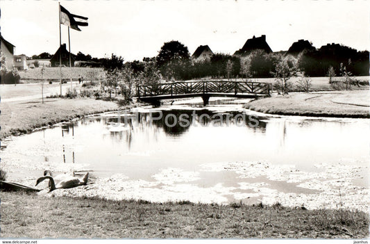 Ostseeheilbad Gromitz - Kurpark - swan - birds - old postcard - Germany - unused - JH Postcards