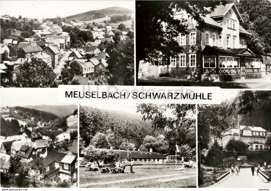 Meuselbach - Schwarzmuhle - Schwarzatal - Schwimmbad - Ferienheim Waldfrieden - Germany DDR - used - JH Postcards
