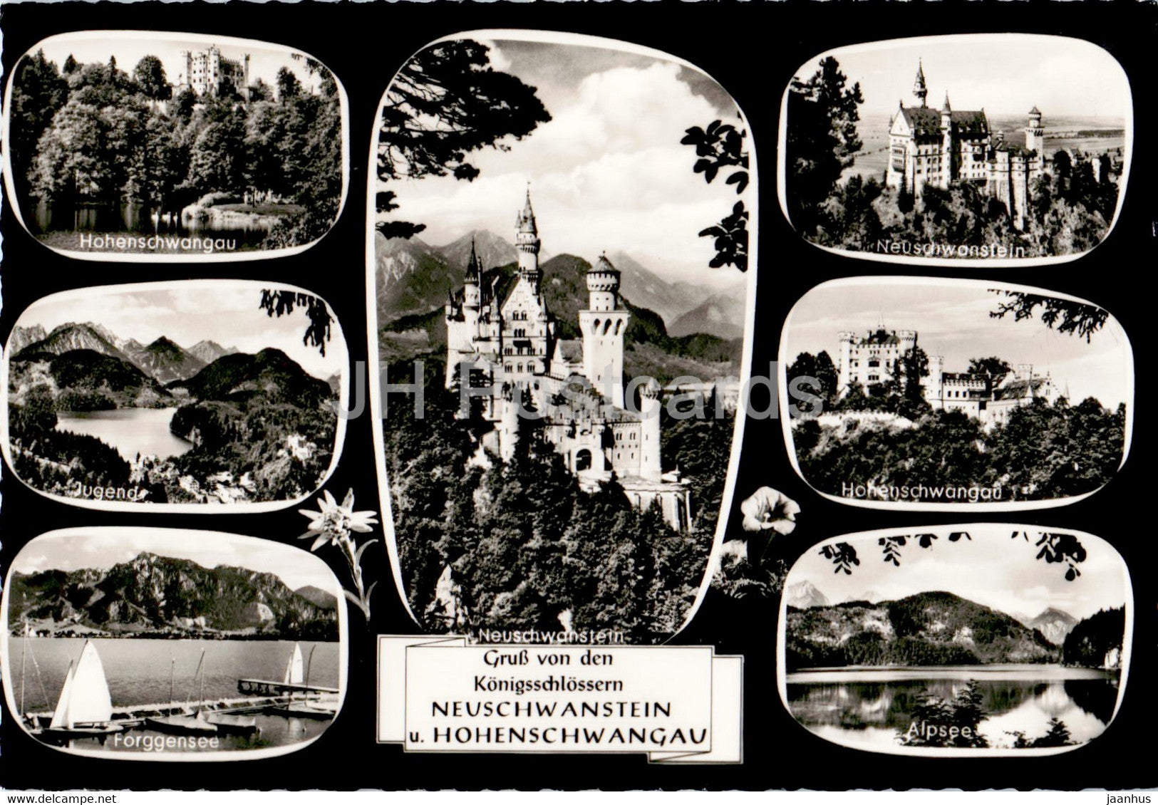 Gruss von den Konigsschlossern Neuschwanstein u Hohenschwangau - old postcard - Germany - unused - JH Postcards