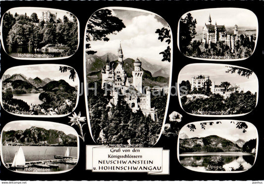 Gruss von den Konigsschlossern Neuschwanstein u Hohenschwangau - old postcard - Germany - unused - JH Postcards