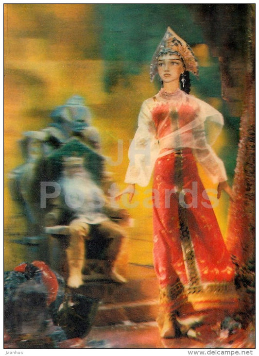 Barbara the Fair with the Silken Hair - russian fairy tale - stereo - 3D card - 1985 - Russia USSR - unused - JH Postcards